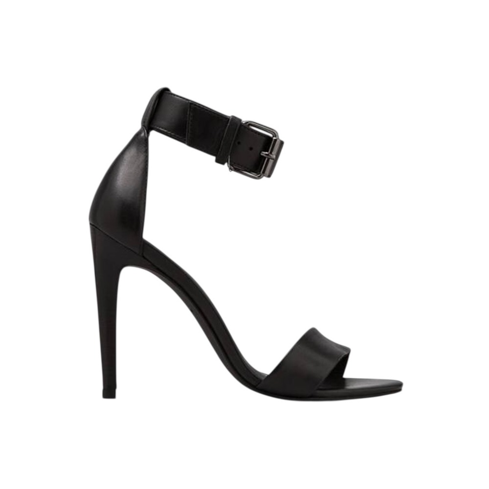 Tibi Black Leather Ankle Strap Stiletto Heels Sandals Shoes Size 39.5